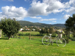Auf der Terrasse einer Bar auf der ersten Etappe nach Fisterra