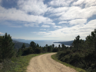 Auf dem Pilgerweg nach Finesterre: der erste Blick aufs Meer kurz vor Cee